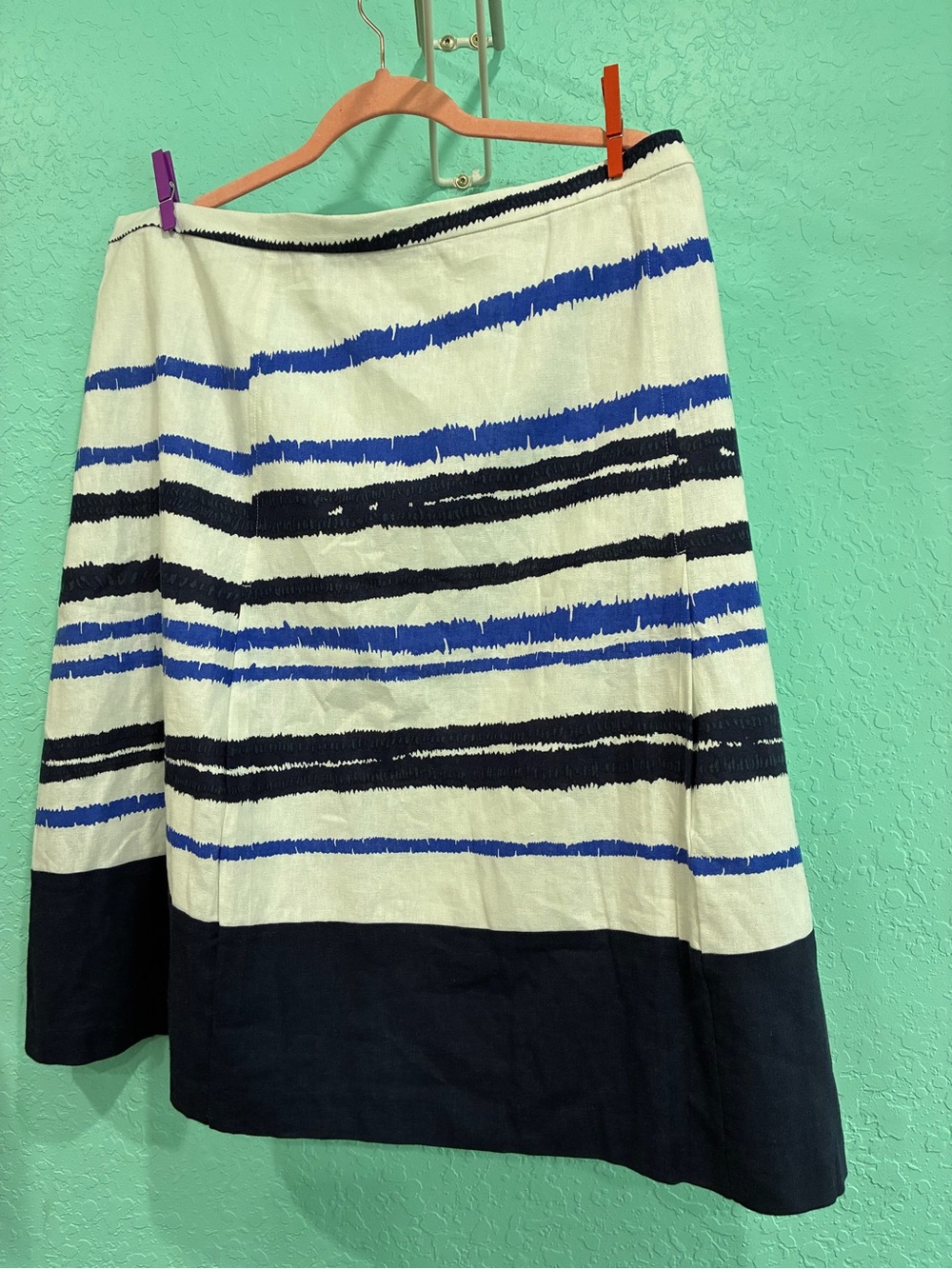Coldwater Creek ombré  stripe skirt 3X 24-26 NWT linen blend blue white